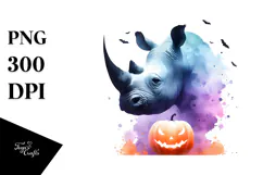 Simple Halloween Rhino, Watercolor PNG Product Image 1