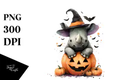Simple Halloween Rhino, Watercolor PNG Product Image 1