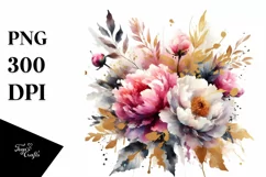 Vibrant Bouquet Gold Foil Peonies | Sublimation Clipart Product Image 1