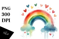Simple Washed Watercolor Rainbow with Hearts Product Image 1