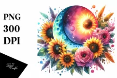 Colorful Half Moon with Sunflowers Clipart, High-Quality PNG Product Image 1