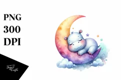 Cute Colorful Hippo Moon | Sublimation | Clipart Product Image 1