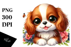 Cute Cartoon Cavalier King Charles Spaniel, PNG Product Image 1