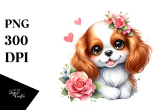 Watercolor Cute Cartoon Cavalier King Charles Spaniel, Product Image 1