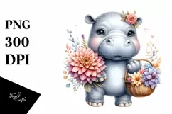 Cute Baby Hippo Whimsical Watercolor Product Image 1