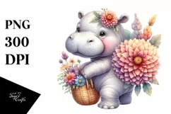 Cute Baby Hippo Whimsical Watercolor Product Image 1