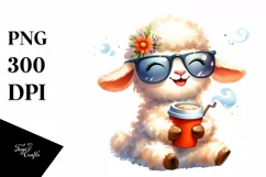 Whimsical Watercolor Lamb Cup Coffee Smiling Product Image 3