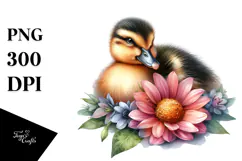Digital Watercolor Cute Baby Duck PNG Product Image 1