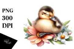 Digital Baby Duck, Sleeping on Flower PNG Product Image 1