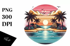 Vintage Tropical Island Sunset Clipart Product Image 3