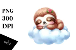 Cute Baby Sloth Sleeping On The Cloud Clipart Product Image 1