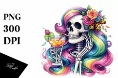 Detailed Vibrant Skeleton Drinking Cocktail PNG Product Image 3