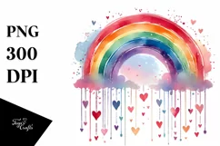 Colorful Watercolor Rainbow with Hanging Hearts PNG Product Image 1