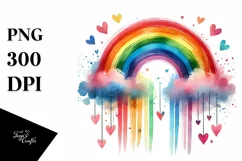 Colorful Watercolor Rainbow with Hanging Hearts PNG Product Image 1
