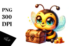 Vibrant Cute Bee with Treasure Chest PNG Product Image 1