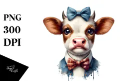 Funny Baby Cow with Bow Tie PNG Product Image 1