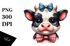 Funny Baby Cow with Bow Tie PNG Product Image 1