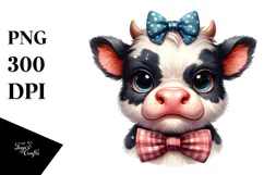 Funny Baby Cow with Bow Tie PNG Product Image 1