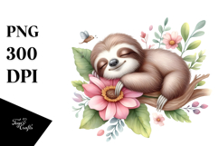 Whimsical Watercolor Painting with Cute Baby Sloth, Product Image 1