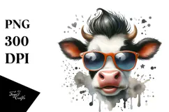 Funny Cow with Cool Hair PNG Product Image 1