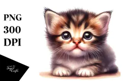 Digital Watercolor Cute Baby Kitten PNG Product Image 1