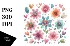 Simple Flower with Hearts PNG Product Image 1