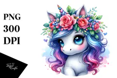 Vibrant Unicorn with Floral Wreath PNG Product Image 1