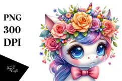 Vibrant Unicorn with Floral Wreath PNG Product Image 1