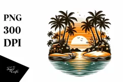 Vintage Tropical Island Sunset Clipart Product Image 3