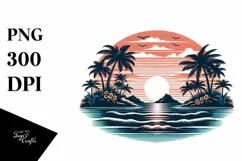 Vintage Tropical Island Sunset Clipart Product Image 3