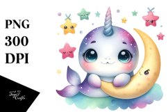 Colorful Narwhal Baby | Watercolor | Stars Product Image 1