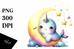 Colorful Smiling Baby Narwhal Clipart Product Image 3
