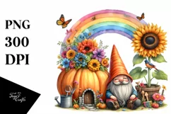 Whimsical Gnome House with Pumpkin and Sunflower Product Image 1