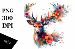 Artistic Vibrant Deer Flowers Sticker | Clipart Product Image 1