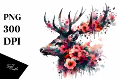 Artistic Vibrant Deer Flowers Sticker | Clipart Product Image 3