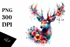 Artistic Vibrant Deer Flowers Sticker | Clipart Product Image 1