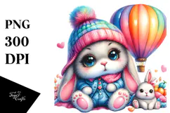 Crazy Baby Bunny Hot Air Balloon PNG Product Image 1