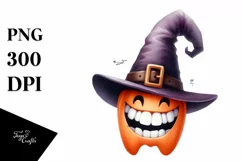 Funny Watercolor Halloween Funny Hat Smile with Big Teeth Product Image 1