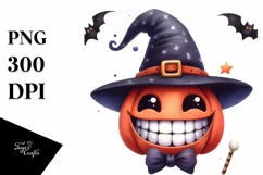 Funny Watercolor Halloween Funny Hat Smile with Big Teeth Product Image 1