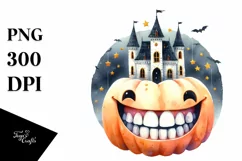 Funny Watercolor Halloween Castle Smile with Big Teeth Product Image 1
