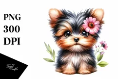Watercolor Baby Yorkshire Terrier Big Eyes Caricature-like Product Image 1