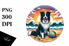 Border Collie in Sunset Beach Watercolor Clipart Product Image 1