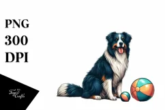 Border Collie in Sunset Beach Watercolor Clipart Product Image 3