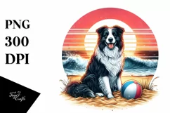 Border Collie in Sunset Beach Watercolor Clipart Product Image 3