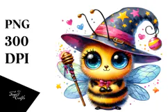 Crazy Cute Baby Bee with Wizard Hat PNG Product Image 1