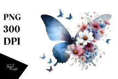 Butterfly Silhouettes Half of Flower PNG Product Image 1