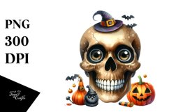 Funny Watercolor Halloween Skull Clipart Product Image 3