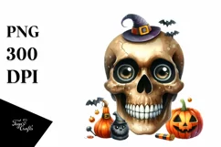Funny Watercolor Halloween Skull Clipart Product Image 3