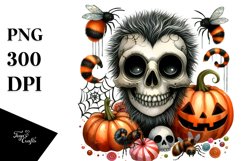 Funny Watercolor Halloween Skull Clipart Product Image 1