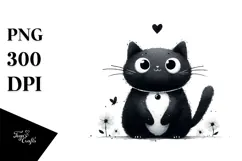 Funny Black Cat Watercolor Image PNG Product Image 1